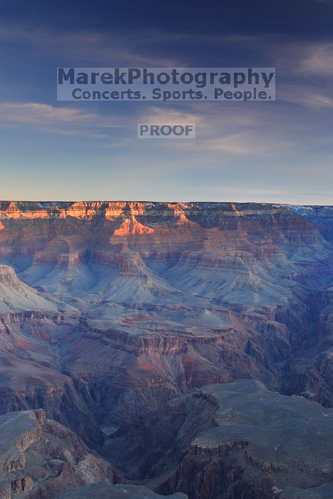 First sunrise of the new year at the south rim of the Grand Canyon, Thursday January 1, 2009.  The temperature was as low as 15 F the night before with a foot and a half of snow on the ground.  Luckily sunrise wasn't until 7:40.

Filename: SRM_20090101_07453513.JPG
Aperture: f/16.0
Shutter Speed: 32/10
Body: Canon EOS-1D Mark II
Lens: Canon EF 16-35mm f/2.8 L