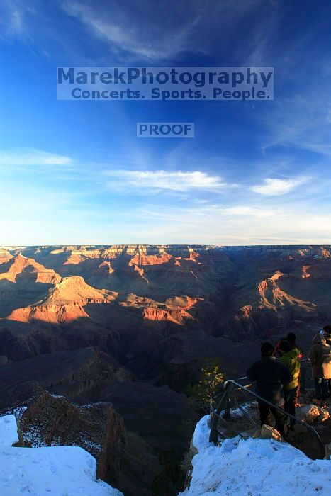 First sunrise of the new year at the south rim of the Grand Canyon, Thursday January 1, 2009.  The temperature was as low as 15 F the night before with a foot and a half of snow on the ground.  Luckily sunrise wasn't until 7:40.

Filename: SRM_20090101_08015332.JPG
Aperture: f/14.0
Shutter Speed: 1/4
Body: Canon EOS-1D Mark II
Lens: Canon EF 16-35mm f/2.8 L