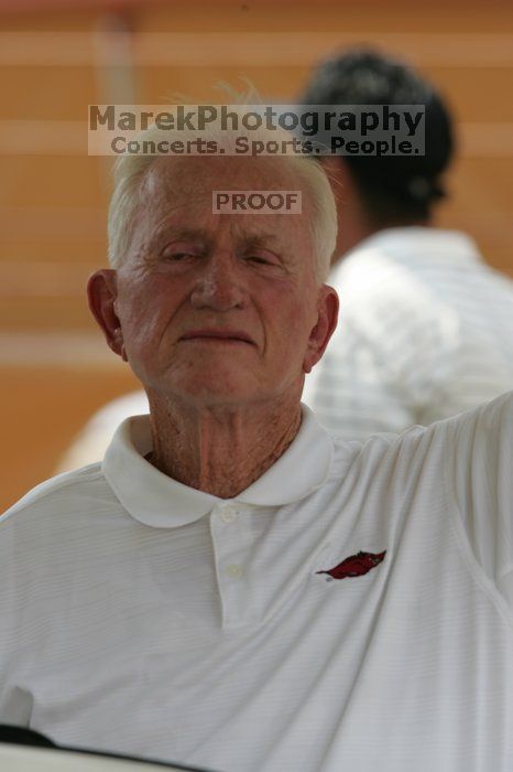 One of these guys is Darrell Royal (I think?).  The University of Texas football team defeated the Arkansas Razorbacks with a score of 52-10 in Austin, TX on Saturday, September 27, 2008.

Filename: SRM_20080927_14164204.jpg
Aperture: f/5.6
Shutter Speed: 1/640
Body: Canon EOS-1D Mark II
Lens: Canon EF 300mm f/2.8 L IS