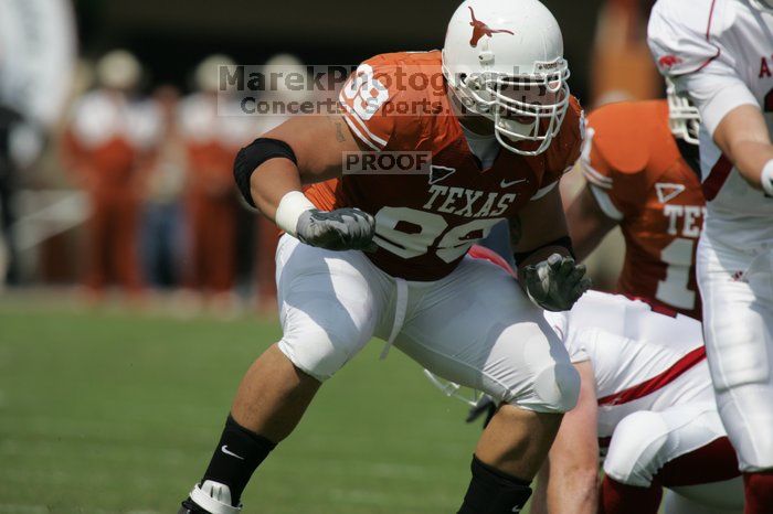 The University of Texas football team defeated the Arkansas Razorbacks with a score of 52-10 in Austin, TX on Saturday, September 27, 2008.

Filename: SRM_20080927_14370659.jpg
Aperture: f/5.6
Shutter Speed: 1/2500
Body: Canon EOS-1D Mark II
Lens: Canon EF 300mm f/2.8 L IS