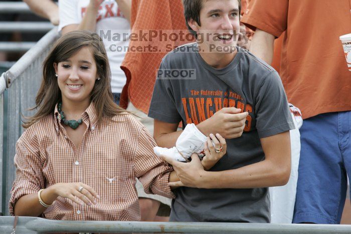 The University of Texas football team defeated the Arkansas Razorbacks with a score of 52-10 in Austin, TX on Saturday, September 27, 2008.

Filename: SRM_20080927_15024669.jpg
Aperture: f/5.0
Shutter Speed: 1/400
Body: Canon EOS-1D Mark II
Lens: Canon EF 300mm f/2.8 L IS