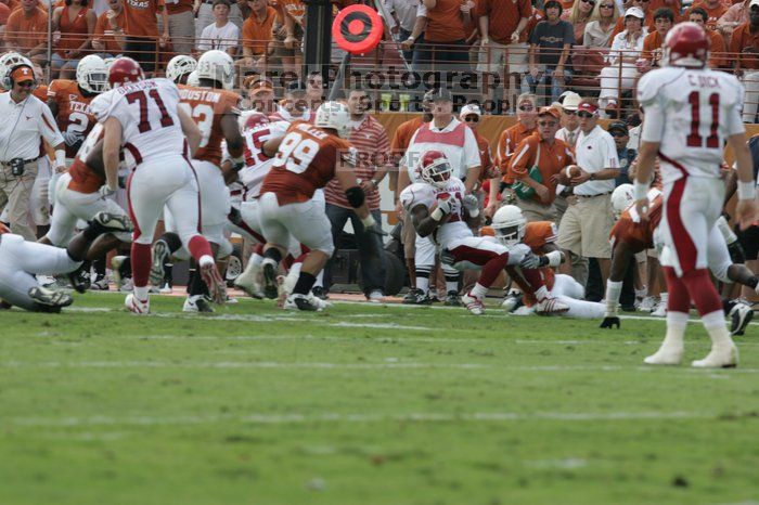 The University of Texas football team defeated the Arkansas Razorbacks with a score of 52-10 in Austin, TX on Saturday, September 27, 2008.

Filename: SRM_20080927_15240083.jpg
Aperture: f/6.3
Shutter Speed: 1/400
Body: Canon EOS-1D Mark II
Lens: Canon EF 300mm f/2.8 L IS