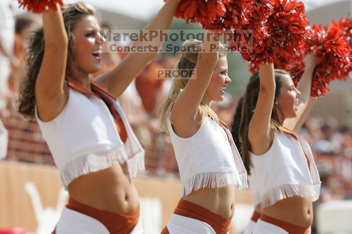 Texas Pom.  The University of Texas football team defeated the Arkansas Razorbacks with a score of 52-10 in Austin, TX on Saturday, September 27, 2008.

Filename: SRM_20080927_15375661.jpg
Aperture: f/5.6
Shutter Speed: 1/1250
Body: Canon EOS-1D Mark II
Lens: Canon EF 300mm f/2.8 L IS