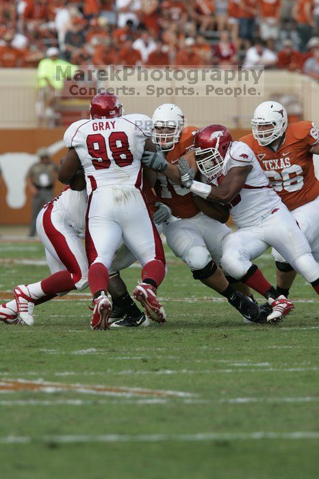 The University of Texas football team defeated the Arkansas Razorbacks with a score of 52-10 in Austin, TX on Saturday, September 27, 2008.

Filename: SRM_20080927_16434083.jpg
Aperture: f/5.6
Shutter Speed: 1/1000
Body: Canon EOS-1D Mark II
Lens: Canon EF 300mm f/2.8 L IS