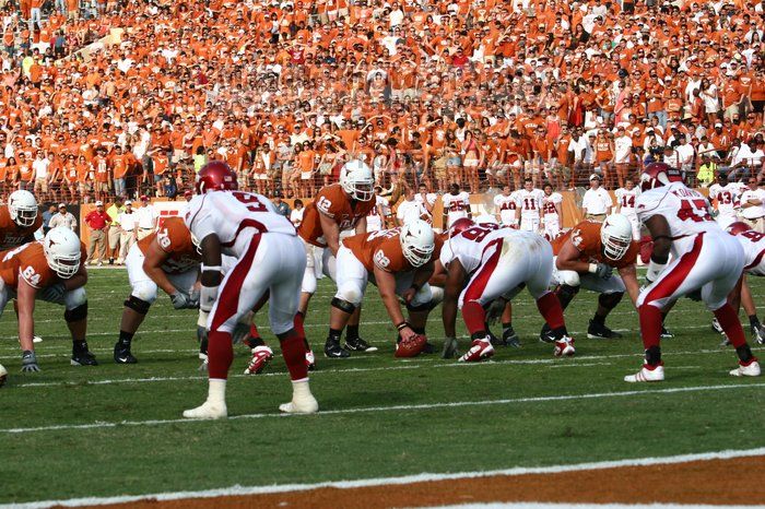 The University of Texas football team defeated the Arkansas Razorbacks with a score of 52-10 in Austin, TX on Saturday, September 27, 2008.

Filename: SRM_20080927_16454286.jpg
Aperture: f/5.6
Shutter Speed: 1/1250
Body: Canon EOS 20D
Lens: Canon EF 80-200mm f/2.8 L