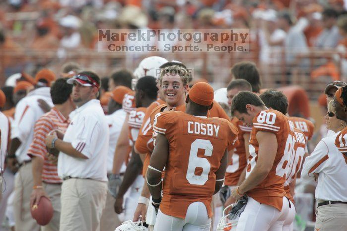 The University of Texas football team defeated the Arkansas Razorbacks with a score of 52-10 in Austin, TX on Saturday, September 27, 2008.

Filename: SRM_20080927_17275289.jpg
Aperture: f/5.6
Shutter Speed: 1/640
Body: Canon EOS-1D Mark II
Lens: Canon EF 300mm f/2.8 L IS