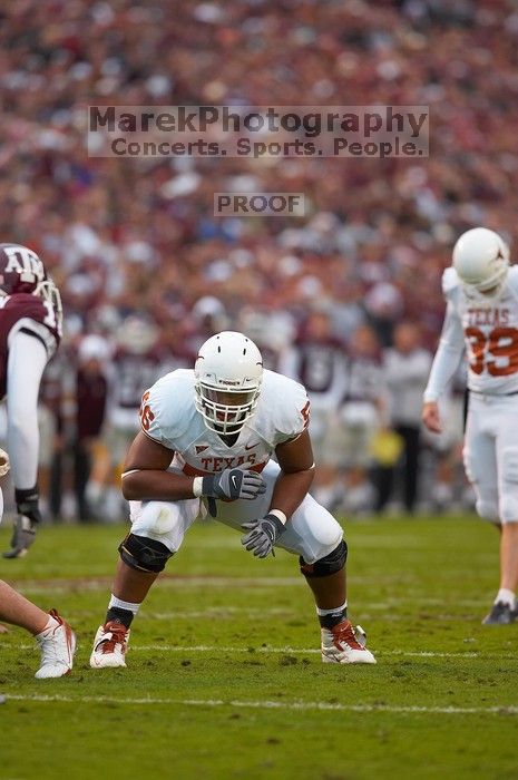 The University of Texas, Austin played Texas A&M in football at Kyle Field, College Station, on November 23, 2007.  UT lost to the Aggies, 30 to 38.

Filename: SRM_20071123_1714063.jpg
Aperture: f/2.8
Shutter Speed: 1/1000
Body: Canon EOS-1D Mark II
Lens: Canon EF 300mm f/2.8 L IS