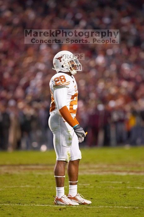 The University of Texas, Austin played Texas A&M in football at Kyle Field, College Station, on November 23, 2007.  UT lost to the Aggies, 30 to 38.

Filename: SRM_20071123_1828245.jpg
Aperture: f/2.8
Shutter Speed: 1/500
Body: Canon EOS-1D Mark II
Lens: Canon EF 300mm f/2.8 L IS