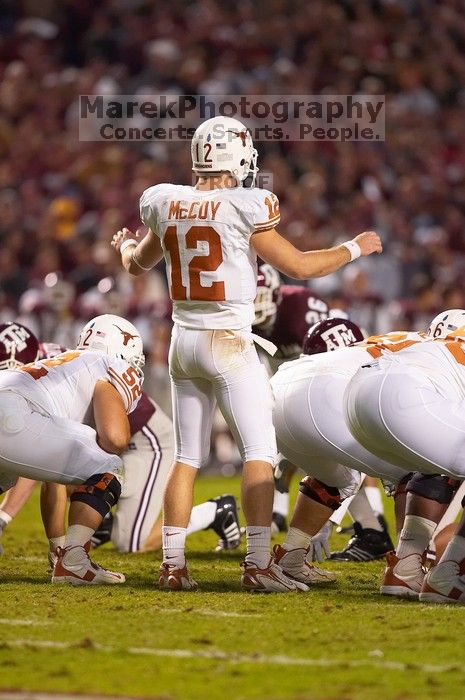 The University of Texas, Austin played Texas A&M in football at Kyle Field, College Station, on November 23, 2007.  UT lost to the Aggies, 30 to 38.

Filename: SRM_20071123_1833440.jpg
Aperture: f/2.8
Shutter Speed: 1/500
Body: Canon EOS-1D Mark II
Lens: Canon EF 300mm f/2.8 L IS