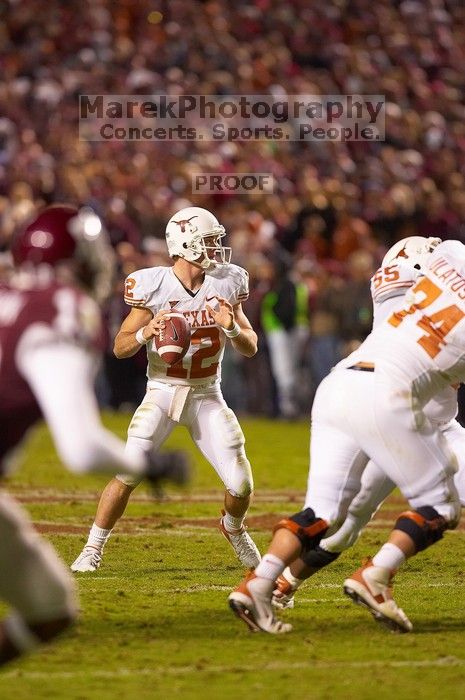 The University of Texas, Austin played Texas A&M in football at Kyle Field, College Station, on November 23, 2007.  UT lost to the Aggies, 30 to 38.

Filename: SRM_20071123_1854003.jpg
Aperture: f/2.8
Shutter Speed: 1/500
Body: Canon EOS-1D Mark II
Lens: Canon EF 300mm f/2.8 L IS