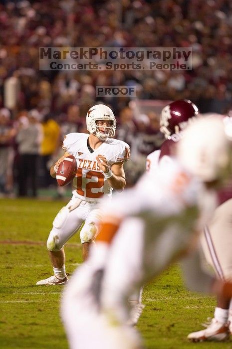 The University of Texas, Austin played Texas A&M in football at Kyle Field, College Station, on November 23, 2007.  UT lost to the Aggies, 30 to 38.

Filename: SRM_20071123_1858381.jpg
Aperture: f/2.8
Shutter Speed: 1/500
Body: Canon EOS-1D Mark II
Lens: Canon EF 300mm f/2.8 L IS