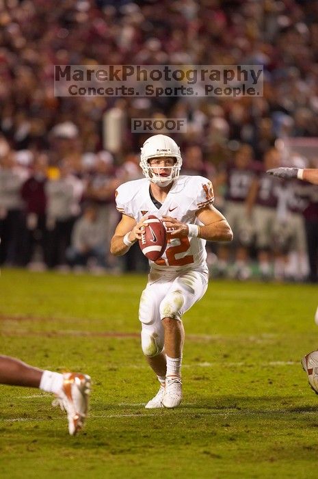 The University of Texas, Austin played Texas A&M in football at Kyle Field, College Station, on November 23, 2007.  UT lost to the Aggies, 30 to 38.

Filename: SRM_20071123_1858425.jpg
Aperture: f/2.8
Shutter Speed: 1/500
Body: Canon EOS-1D Mark II
Lens: Canon EF 300mm f/2.8 L IS