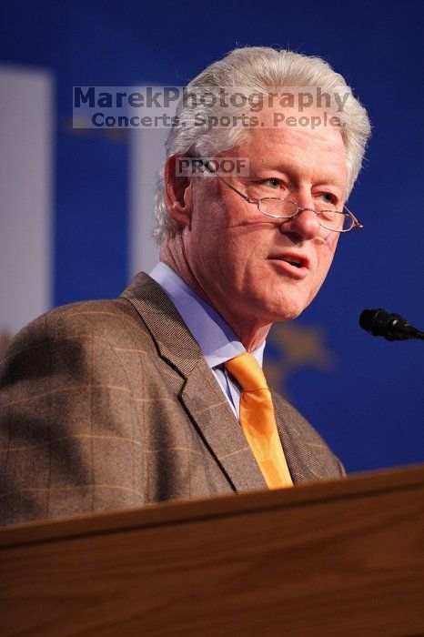 Former President Bill Clinton speaking at the CGIU meeting.  Day one of the 2nd Annual Clinton Global Initiative University (CGIU) meeting was held at The University of Texas at Austin, Friday, February 13, 2009.

Filename: SRM_20090213_16174133.jpg
Aperture: f/2.8
Shutter Speed: 1/160
Body: Canon EOS 20D
Lens: Canon EF 300mm f/2.8 L IS