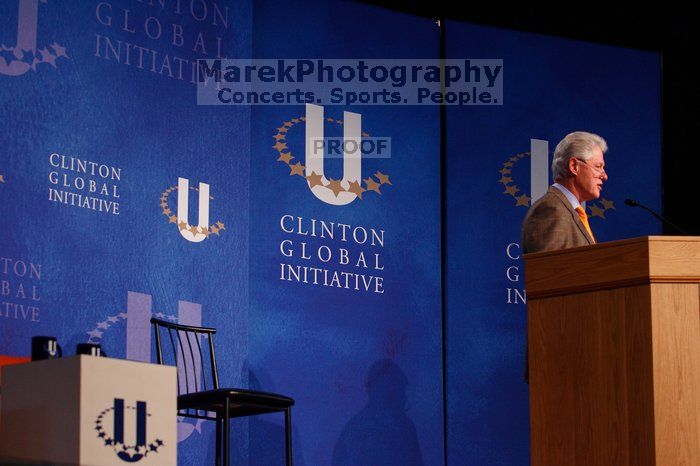 Former President Bill Clinton speaking at the CGIU meeting.  Day one of the 2nd Annual Clinton Global Initiative University (CGIU) meeting was held at The University of Texas at Austin, Friday, February 13, 2009.

Filename: SRM_20090213_16195539.jpg
Aperture: f/4.0
Shutter Speed: 1/125
Body: Canon EOS-1D Mark II
Lens: Canon EF 80-200mm f/2.8 L