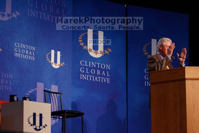 Former President Bill Clinton speaking at the CGIU meeting.  Day one of the 2nd Annual Clinton Global Initiative University (CGIU) meeting was held at The University of Texas at Austin, Friday, February 13, 2009.

Filename: SRM_20090213_16195640.jpg
Aperture: f/4.0
Shutter Speed: 1/125
Body: Canon EOS-1D Mark II
Lens: Canon EF 80-200mm f/2.8 L