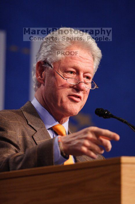 Former President Bill Clinton speaking at the CGIU meeting.  Day one of the 2nd Annual Clinton Global Initiative University (CGIU) meeting was held at The University of Texas at Austin, Friday, February 13, 2009.

Filename: SRM_20090213_16201849.jpg
Aperture: f/2.8
Shutter Speed: 1/250
Body: Canon EOS 20D
Lens: Canon EF 300mm f/2.8 L IS