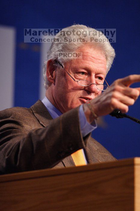 Former President Bill Clinton speaking at the CGIU meeting.  Day one of the 2nd Annual Clinton Global Initiative University (CGIU) meeting was held at The University of Texas at Austin, Friday, February 13, 2009.

Filename: SRM_20090213_16201851.jpg
Aperture: f/2.8
Shutter Speed: 1/250
Body: Canon EOS 20D
Lens: Canon EF 300mm f/2.8 L IS