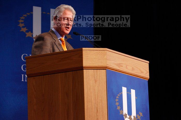 Former President Bill Clinton speaking at the CGIU meeting.  Day one of the 2nd Annual Clinton Global Initiative University (CGIU) meeting was held at The University of Texas at Austin, Friday, February 13, 2009.

Filename: SRM_20090213_16210947.jpg
Aperture: f/4.0
Shutter Speed: 1/100
Body: Canon EOS-1D Mark II
Lens: Canon EF 80-200mm f/2.8 L