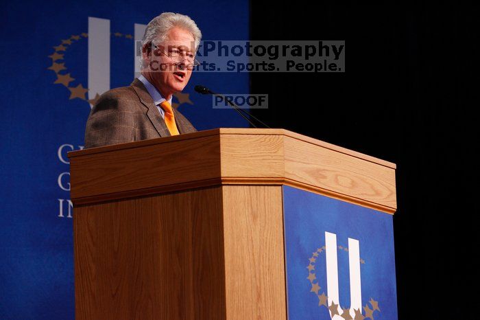 Former President Bill Clinton speaking at the CGIU meeting.  Day one of the 2nd Annual Clinton Global Initiative University (CGIU) meeting was held at The University of Texas at Austin, Friday, February 13, 2009.

Filename: SRM_20090213_16210948.jpg
Aperture: f/4.0
Shutter Speed: 1/100
Body: Canon EOS-1D Mark II
Lens: Canon EF 80-200mm f/2.8 L