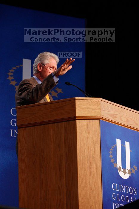 Former President Bill Clinton speaking at the CGIU meeting.  Day one of the 2nd Annual Clinton Global Initiative University (CGIU) meeting was held at The University of Texas at Austin, Friday, February 13, 2009.

Filename: SRM_20090213_16225964.jpg
Aperture: f/4.0
Shutter Speed: 1/100
Body: Canon EOS-1D Mark II
Lens: Canon EF 80-200mm f/2.8 L