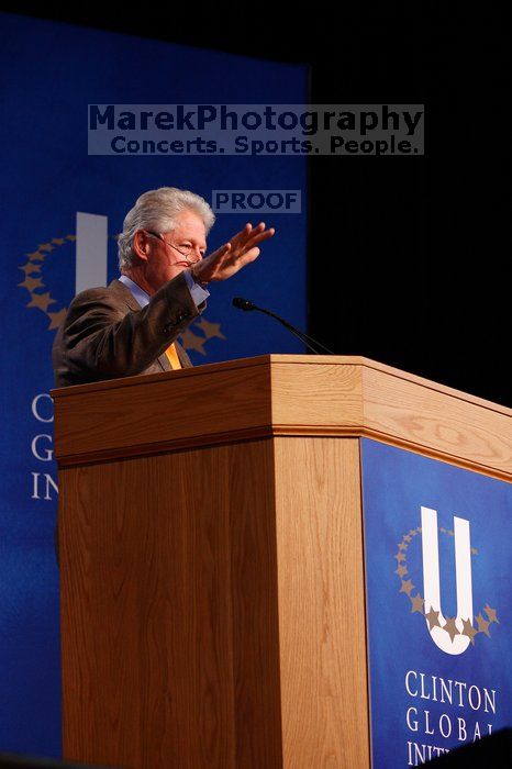 Former President Bill Clinton speaking at the CGIU meeting.  Day one of the 2nd Annual Clinton Global Initiative University (CGIU) meeting was held at The University of Texas at Austin, Friday, February 13, 2009.

Filename: SRM_20090213_16230065.jpg
Aperture: f/4.0
Shutter Speed: 1/100
Body: Canon EOS-1D Mark II
Lens: Canon EF 80-200mm f/2.8 L