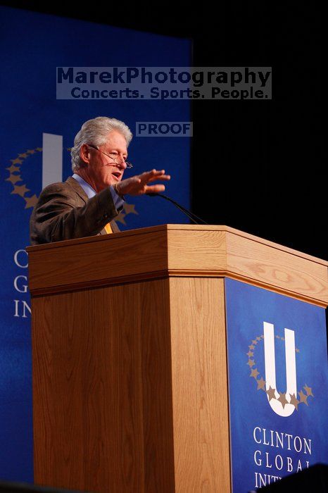 Former President Bill Clinton speaking at the CGIU meeting.  Day one of the 2nd Annual Clinton Global Initiative University (CGIU) meeting was held at The University of Texas at Austin, Friday, February 13, 2009.

Filename: SRM_20090213_16230066.jpg
Aperture: f/4.0
Shutter Speed: 1/100
Body: Canon EOS-1D Mark II
Lens: Canon EF 80-200mm f/2.8 L