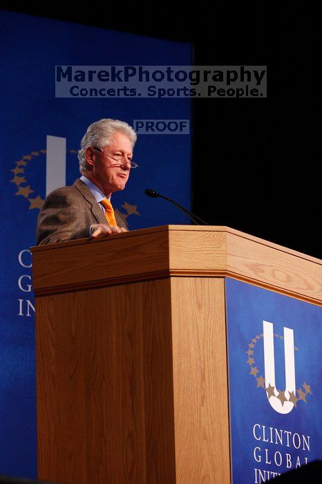 Former President Bill Clinton speaking at the CGIU meeting.  Day one of the 2nd Annual Clinton Global Initiative University (CGIU) meeting was held at The University of Texas at Austin, Friday, February 13, 2009.

Filename: SRM_20090213_16230068.jpg
Aperture: f/4.0
Shutter Speed: 1/100
Body: Canon EOS-1D Mark II
Lens: Canon EF 80-200mm f/2.8 L