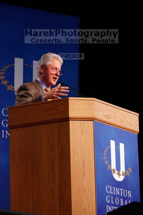 Former President Bill Clinton speaking at the CGIU meeting.  Day one of the 2nd Annual Clinton Global Initiative University (CGIU) meeting was held at The University of Texas at Austin, Friday, February 13, 2009.

Filename: SRM_20090213_16230571.jpg
Aperture: f/4.0
Shutter Speed: 1/100
Body: Canon EOS-1D Mark II
Lens: Canon EF 80-200mm f/2.8 L