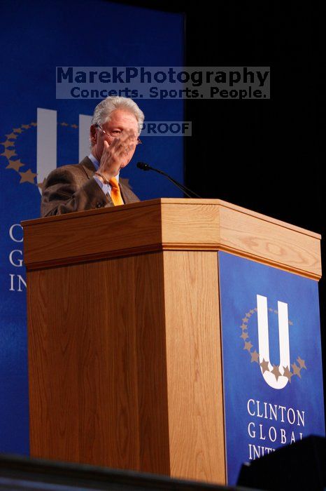 Former President Bill Clinton speaking at the CGIU meeting.  Day one of the 2nd Annual Clinton Global Initiative University (CGIU) meeting was held at The University of Texas at Austin, Friday, February 13, 2009.

Filename: SRM_20090213_16230773.jpg
Aperture: f/4.0
Shutter Speed: 1/100
Body: Canon EOS-1D Mark II
Lens: Canon EF 80-200mm f/2.8 L