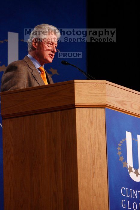 Former President Bill Clinton speaking at the CGIU meeting.  Day one of the 2nd Annual Clinton Global Initiative University (CGIU) meeting was held at The University of Texas at Austin, Friday, February 13, 2009.

Filename: SRM_20090213_16231074.jpg
Aperture: f/4.0
Shutter Speed: 1/125
Body: Canon EOS-1D Mark II
Lens: Canon EF 80-200mm f/2.8 L