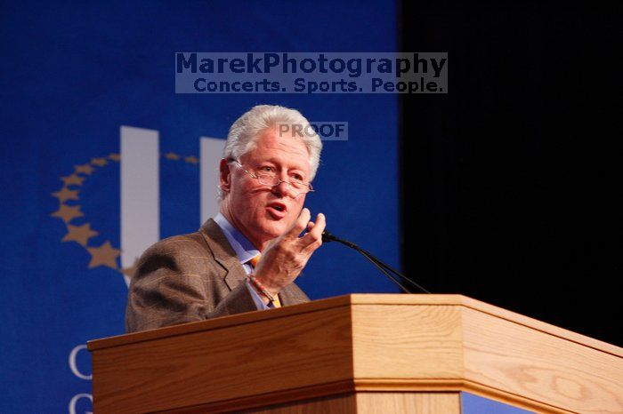 Former President Bill Clinton speaking at the CGIU meeting.  Day one of the 2nd Annual Clinton Global Initiative University (CGIU) meeting was held at The University of Texas at Austin, Friday, February 13, 2009.

Filename: SRM_20090213_16251383.jpg
Aperture: f/4.0
Shutter Speed: 1/100
Body: Canon EOS-1D Mark II
Lens: Canon EF 80-200mm f/2.8 L