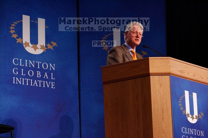 Former President Bill Clinton speaking at the CGIU meeting.  Day one of the 2nd Annual Clinton Global Initiative University (CGIU) meeting was held at The University of Texas at Austin, Friday, February 13, 2009.

Filename: SRM_20090213_16270311.jpg
Aperture: f/4.0
Shutter Speed: 1/160
Body: Canon EOS-1D Mark II
Lens: Canon EF 80-200mm f/2.8 L