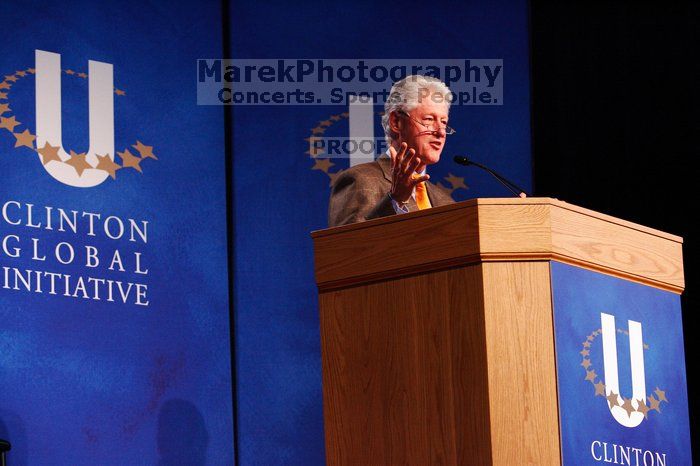 Former President Bill Clinton speaking at the CGIU meeting.  Day one of the 2nd Annual Clinton Global Initiative University (CGIU) meeting was held at The University of Texas at Austin, Friday, February 13, 2009.

Filename: SRM_20090213_16271415.jpg
Aperture: f/4.0
Shutter Speed: 1/160
Body: Canon EOS-1D Mark II
Lens: Canon EF 80-200mm f/2.8 L