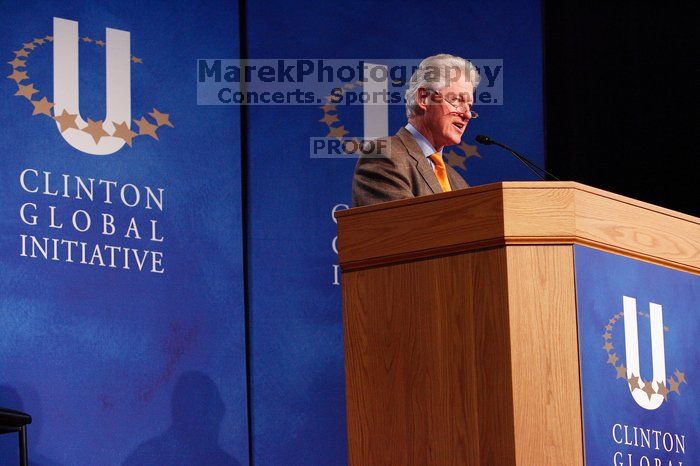 Former President Bill Clinton speaking at the CGIU meeting.  Day one of the 2nd Annual Clinton Global Initiative University (CGIU) meeting was held at The University of Texas at Austin, Friday, February 13, 2009.

Filename: SRM_20090213_16291130.jpg
Aperture: f/4.0
Shutter Speed: 1/160
Body: Canon EOS-1D Mark II
Lens: Canon EF 80-200mm f/2.8 L