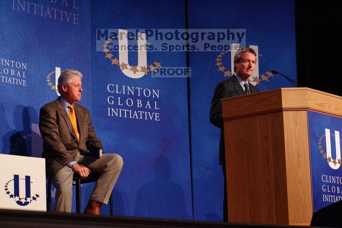 UT President William Powers Jr. speaks at the opening of the first plenary session of CGIU with Former President Bill Clinton listening.  Day one of the 2nd Annual Clinton Global Initiative University (CGIU) meeting was held at The University of Texas at Austin, Friday, February 13, 2009.

Filename: SRM_20090213_16294759.jpg
Aperture: f/4.0
Shutter Speed: 1/250
Body: Canon EOS-1D Mark II
Lens: Canon EF 80-200mm f/2.8 L