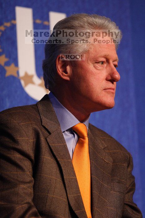 Former President Bill Clinton listens to UT President William Powers Jr. speak at the opening plenary session of the CGIU meeting.  Day one of the 2nd Annual Clinton Global Initiative University (CGIU) meeting was held at The University of Texas at Austin, Friday, February 13, 2009.

Filename: SRM_20090213_16352860.jpg
Aperture: f/2.8
Shutter Speed: 1/320
Body: Canon EOS 20D
Lens: Canon EF 300mm f/2.8 L IS