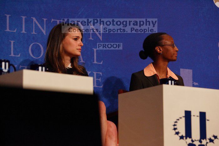 Natalie Portman (L) and Mambidzeni Madzivire (R), BME graduate student at Mayo Graduate School, at the first plenary session of the CGIU meeting.  Day one of the 2nd Annual Clinton Global Initiative University (CGIU) meeting was held at The University of Texas at Austin, Friday, February 13, 2009.

Filename: SRM_20090213_16531316.jpg
Aperture: f/4.0
Shutter Speed: 1/320
Body: Canon EOS-1D Mark II
Lens: Canon EF 80-200mm f/2.8 L