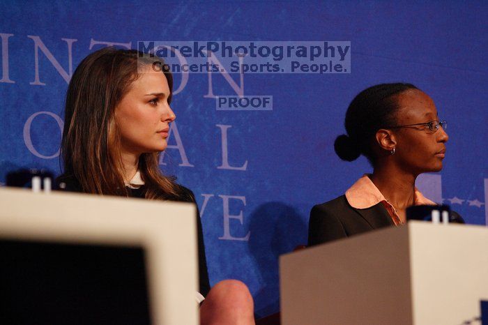 Natalie Portman (L) and Mambidzeni Madzivire (R), BME graduate student at Mayo Graduate School, at the first plenary session of the CGIU meeting.  Day one of the 2nd Annual Clinton Global Initiative University (CGIU) meeting was held at The University of Texas at Austin, Friday, February 13, 2009.

Filename: SRM_20090213_16533818.jpg
Aperture: f/4.0
Shutter Speed: 1/250
Body: Canon EOS-1D Mark II
Lens: Canon EF 80-200mm f/2.8 L