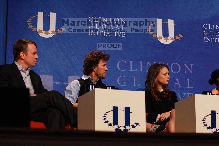 Paul Bell (1-L), president of Dell Global Public, Blake Mycoskie (2-L), founder of TOMS shoes, Natalie Portman (2-L), and Mambidzeni Madzivire (1-R), BME graduate student at Mayo Graduate School, at the first plenary session of the CGIU meeting.  Day one of the 2nd Annual Clinton Global Initiative University (CGIU) meeting was held at The University of Texas at Austin, Friday, February 13, 2009.

Filename: SRM_20090213_16565742.jpg
Aperture: f/4.0
Shutter Speed: 1/320
Body: Canon EOS-1D Mark II
Lens: Canon EF 80-200mm f/2.8 L