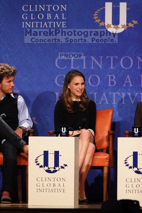 Blake Mycoskie (L), founder of TOMS shoes, and Natalie Portman (R) at the first plenary session of the CGIU meeting.  Day one of the 2nd Annual Clinton Global Initiative University (CGIU) meeting was held at The University of Texas at Austin, Friday, February 13, 2009.

Filename: SRM_20090213_17054830.jpg
Aperture: f/4.0
Shutter Speed: 1/250
Body: Canon EOS 20D
Lens: Canon EF 300mm f/2.8 L IS