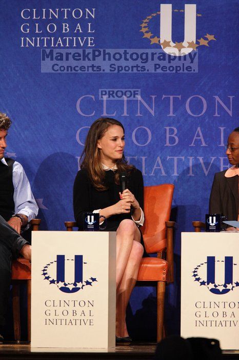 Blake Mycoskie (L), founder of TOMS shoes, Natalie Portman (C), and Mambidzeni Madzivire (R), BME graduate student at Mayo Graduate School, at the first plenary session of the CGIU meeting.  Day one of the 2nd Annual Clinton Global Initiative University (CGIU) meeting was held at The University of Texas at Austin, Friday, February 13, 2009.

Filename: SRM_20090213_17055132.jpg
Aperture: f/4.0
Shutter Speed: 1/250
Body: Canon EOS 20D
Lens: Canon EF 300mm f/2.8 L IS