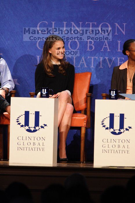 Blake Mycoskie (L), founder of TOMS shoes, Natalie Portman (C), and Mambidzeni Madzivire (R), BME graduate student at Mayo Graduate School, at the first plenary session of the CGIU meeting.  Day one of the 2nd Annual Clinton Global Initiative University (CGIU) meeting was held at The University of Texas at Austin, Friday, February 13, 2009.

Filename: SRM_20090213_17071549.jpg
Aperture: f/4.0
Shutter Speed: 1/200
Body: Canon EOS 20D
Lens: Canon EF 300mm f/2.8 L IS