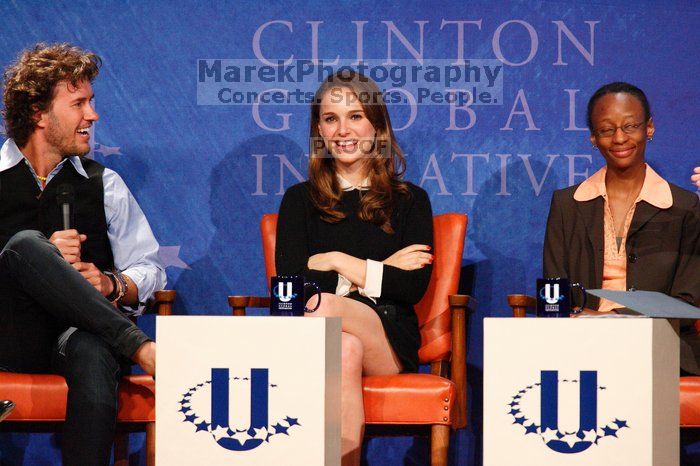 Blake Mycoskie (L), founder of TOMS shoes, Natalie Portman (C), and Mambidzeni Madzivire (R), BME graduate student at Mayo Graduate School, at the first plenary session of the CGIU meeting.  Day one of the 2nd Annual Clinton Global Initiative University (CGIU) meeting was held at The University of Texas at Austin, Friday, February 13, 2009.

Filename: SRM_20090213_17144492.jpg
Aperture: f/5.6
Shutter Speed: 1/200
Body: Canon EOS-1D Mark II
Lens: Canon EF 300mm f/2.8 L IS