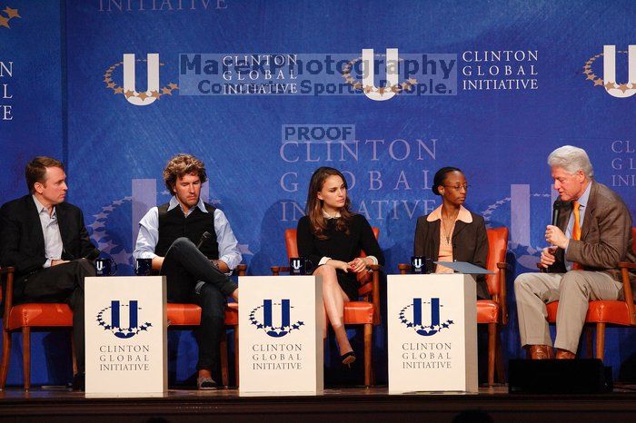 Paul Bell (1-L), president of Dell Global Public, Blake Mycoskie (2-L), founder of TOMS shoes, Natalie Portman (C), Mambidzeni Madzivire (2-R), BME graduate student at Mayo Graduate School, and Former President Bill Clinton (1-R) at the first plenary session of the CGIU meeting.  Day one of the 2nd Annual Clinton Global Initiative University (CGIU) meeting was held at The University of Texas at Austin, Friday, February 13, 2009.

Filename: SRM_20090213_17263228.jpg
Aperture: f/4.0
Shutter Speed: 1/320
Body: Canon EOS-1D Mark II
Lens: Canon EF 300mm f/2.8 L IS