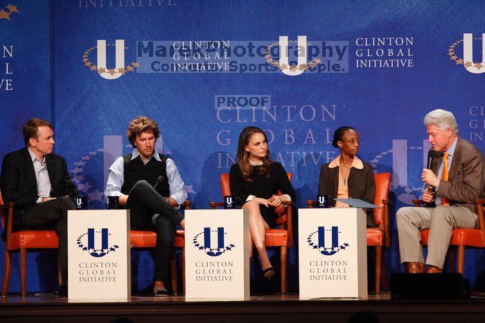 Paul Bell (1-L), president of Dell Global Public, Blake Mycoskie (2-L), founder of TOMS shoes, Natalie Portman (C), Mambidzeni Madzivire (2-R), BME graduate student at Mayo Graduate School, and Former President Bill Clinton (1-R) at the first plenary session of the CGIU meeting.  Day one of the 2nd Annual Clinton Global Initiative University (CGIU) meeting was held at The University of Texas at Austin, Friday, February 13, 2009.

Filename: SRM_20090213_17263229.jpg
Aperture: f/4.0
Shutter Speed: 1/320
Body: Canon EOS-1D Mark II
Lens: Canon EF 300mm f/2.8 L IS