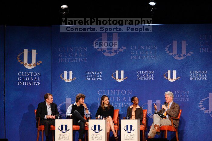 Paul Bell (1-L), president of Dell Global Public, Blake Mycoskie (2-L), founder of TOMS shoes, Natalie Portman (C), Mambidzeni Madzivire (2-R), BME graduate student at Mayo Graduate School, and Former President Bill Clinton (1-R) at the first plenary session of the CGIU meeting.  Day one of the 2nd Annual Clinton Global Initiative University (CGIU) meeting was held at The University of Texas at Austin, Friday, February 13, 2009.

Filename: SRM_20090213_17414001.jpg
Aperture: f/4.0
Shutter Speed: 1/200
Body: Canon EOS-1D Mark II
Lens: Canon EF 80-200mm f/2.8 L