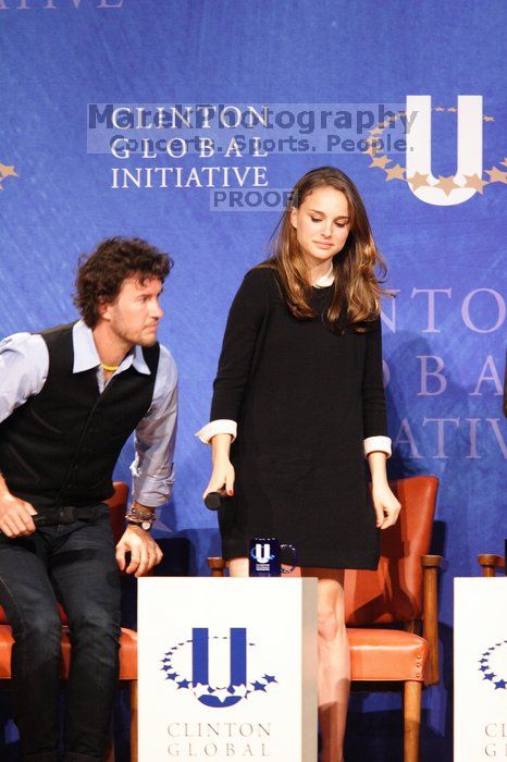 Blake Mycoskie (L), founder of TOMS shoes, and Natalie Portman (R) at the first plenary session of the CGIU meeting.  Day one of the 2nd Annual Clinton Global Initiative University (CGIU) meeting was held at The University of Texas at Austin, Friday, February 13, 2009.

Filename: SRM_20090213_17440679.jpg
Aperture: f/4.0
Shutter Speed: 1/100
Body: Canon EOS 20D
Lens: Canon EF 300mm f/2.8 L IS