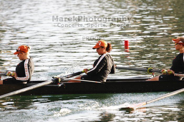 The Texas Rowing second novice eight team, with coxswain Emma Dirks, Sharon Dietz, Lucia Babar, Kait Postle, Ashley Hiatt, Andrea Janowski, Madonna Bregon, Daryn Ofczarzak and Dani Mohling, finished with a time of 7:34.5, defeating Iowa which completed the race in 7:35.6. This was the second session of the Longhorn Invitational, Saturday morning, March 21, 2009 on Lady Bird Lake.  They won a total of three races over the weekend.

Filename: SRM_20090321_08510319.jpg
Aperture: f/4.0
Shutter Speed: 1/1600
Body: Canon EOS-1D Mark II
Lens: Canon EF 300mm f/2.8 L IS