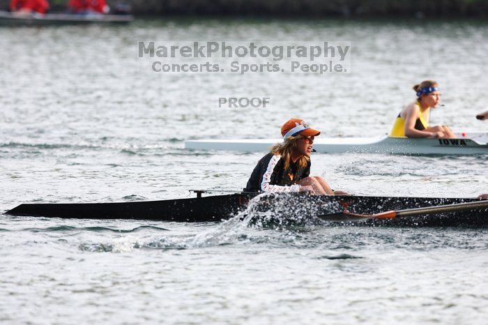 The Texas Rowing second novice eight team, with coxswain Emma Dirks, Sharon Dietz, Lucia Babar, Kait Postle, Ashley Hiatt, Andrea Janowski, Madonna Bregon, Daryn Ofczarzak and Dani Mohling, finished with a time of 7:34.5, defeating Iowa which completed the race in 7:35.6. This was the second session of the Longhorn Invitational, Saturday morning, March 21, 2009 on Lady Bird Lake.  They won a total of three races over the weekend.

Filename: SRM_20090321_09351449.jpg
Aperture: f/4.0
Shutter Speed: 1/1250
Body: Canon EOS-1D Mark II
Lens: Canon EF 300mm f/2.8 L IS