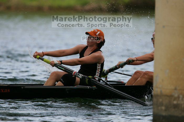 The Texas Rowing first novice eight team finished with a time of 7:51.3, losing to Wisconsin, which completed the race in 7:39.4. This was the third session of the Longhorn Invitational, Saturday afternoon, March 21, 2009 on Lady Bird Lake.

Filename: SRM_20090321_16103456.jpg
Aperture: f/4.0
Shutter Speed: 1/1600
Body: Canon EOS-1D Mark II
Lens: Canon EF 300mm f/2.8 L IS